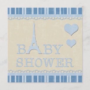 Cute Blue Eiffel Torn och Hearts Baby Shower Inbjudningar