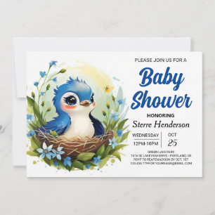 Cute Blue Elegant Bird Boy Shower Inbjudningar
