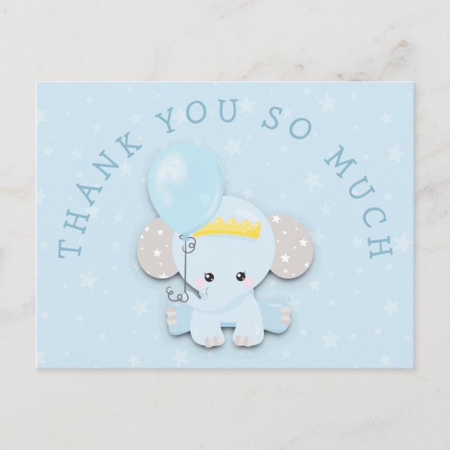 Cute Blue Elephant Adress Message Tack Vykort (Framsida)