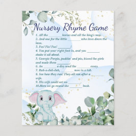 Cute Blue Elephant and Eucalyptus Baby Shower Game Flygblad