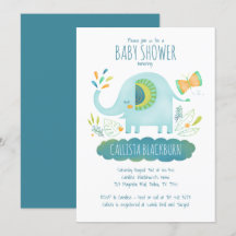 Cute Blue Elephant Baby Shower