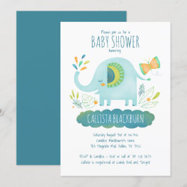 Cute Blue Elephant Baby Shower Inbjudningar