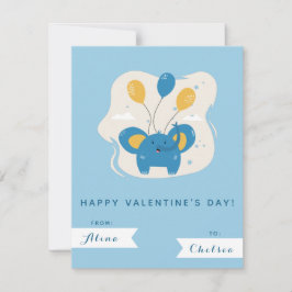 Cute Blue Elephant & Balloons Kids Valentines day Anteckningskort