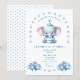 Cute Blue Elephant Barns födelsedag Inbjudningar