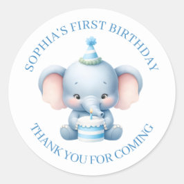 Cute Blue Elephant Birthday Tack Sticker Runt Klistermärke