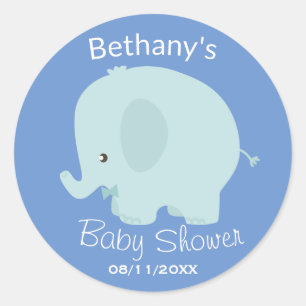 Cute Blue Elephant Boy Baby Shower Anpassningsbar Runt Klistermärke