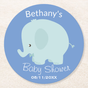 Cute Blue Elephant Boy Baby Shower Anpassningsbar Underlägg Papper Rund