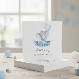 Cute Blue Elephant Boy Baby Shower Napkins Pappersservett