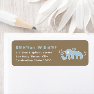 Cute Blue Elephant Boy Baby Shower Returadress Etikett