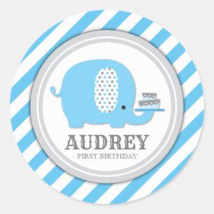 Cute Blue Elephant Boy First Birthday Baby Shower Runt Klistermärke