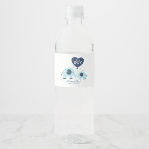 Cute Blue Elephant Boy Shower Vattenflaskor Etikett
