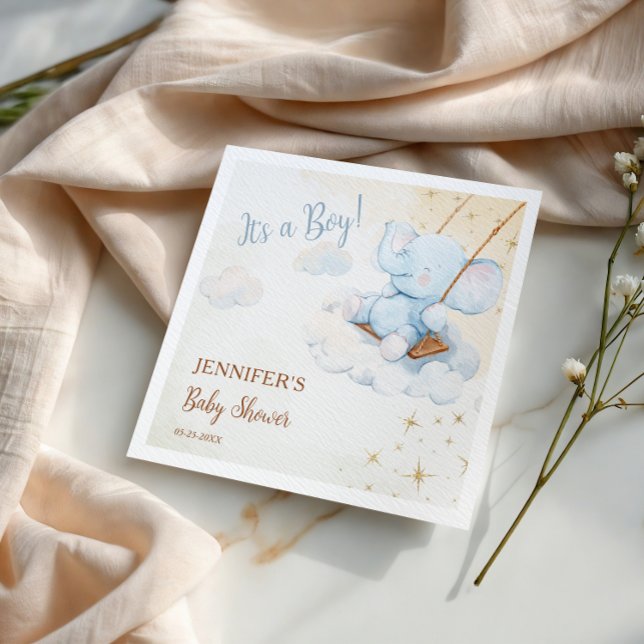 Cute Blue Elephant Cloud Baby Shower Pappersservett (Skapare uppladdad)