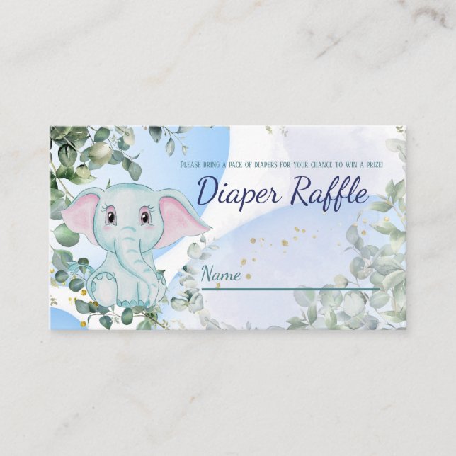 Cute Blue Elephant Eucalyptus Diaper Raffle Game Tilläggskort (Framsida)
