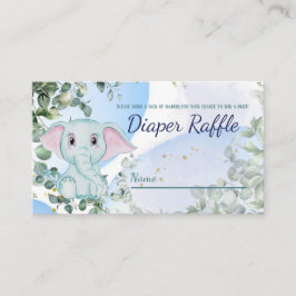 Cute Blue Elephant Eucalyptus Diaper Raffle Game Tilläggskort