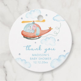 Cute Blue Elephant Helicopter Airplane Baby Shower Gåvor Etiketter