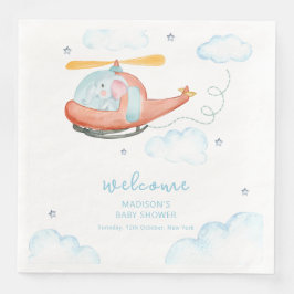 Cute Blue Elephant Helicopter Baby Shower Welcome  Pappersservett