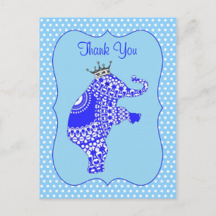 Cute Blue Elephant KingTack du Cards Vykort