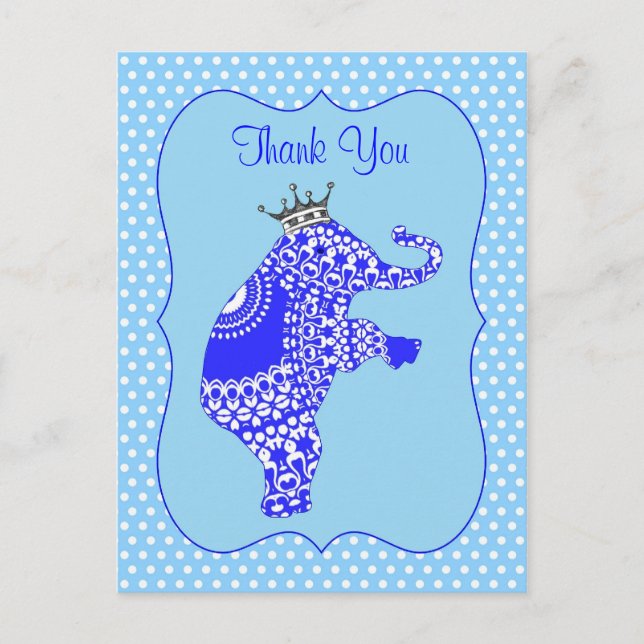 Cute Blue Elephant KingTack du Cards Vykort (Framsida)