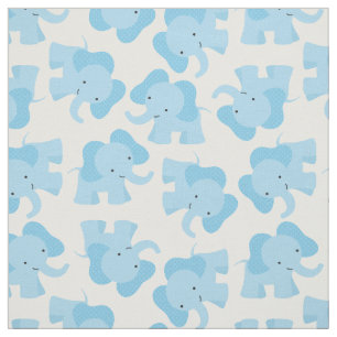 Cute Blue Elephant Nursery Fabric Tyg