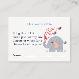 Cute Blue Elephant Shower Raffle Biljett Tilläggskort