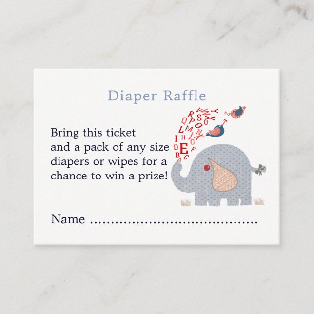 Cute Blue Elephant Shower Raffle Biljett Tilläggskort (Framsida)