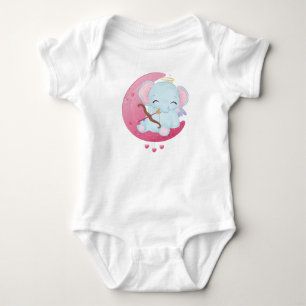 CUTE BLUE ELEPHANT SITTA PÅ HALF MÅNE T SHIRT