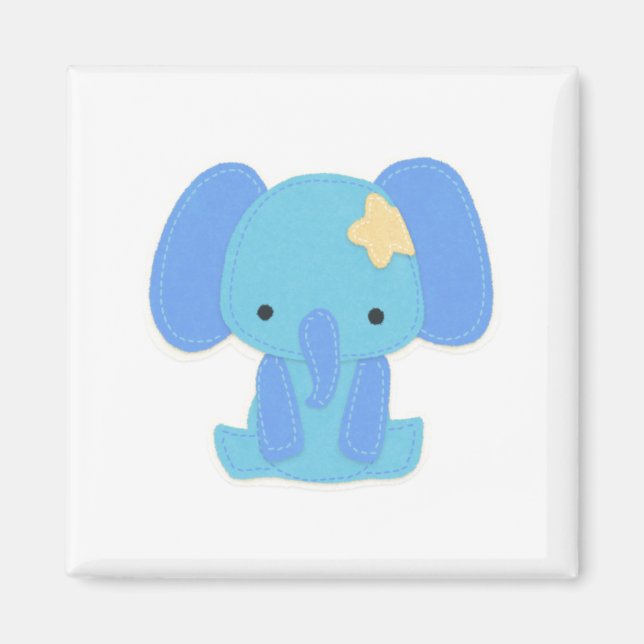 Cute Blue Elephant Square Magnet (Framsidan)