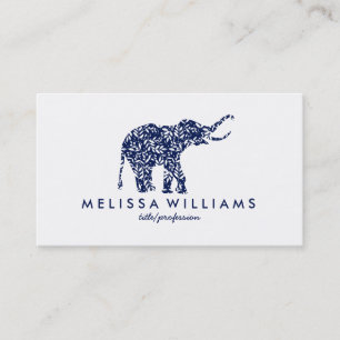 Cute Blue Elephant White Botanical Blad Visitkort