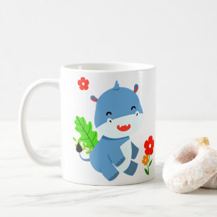 Cute Blue Elephant with Red Flowers Kaffemugg