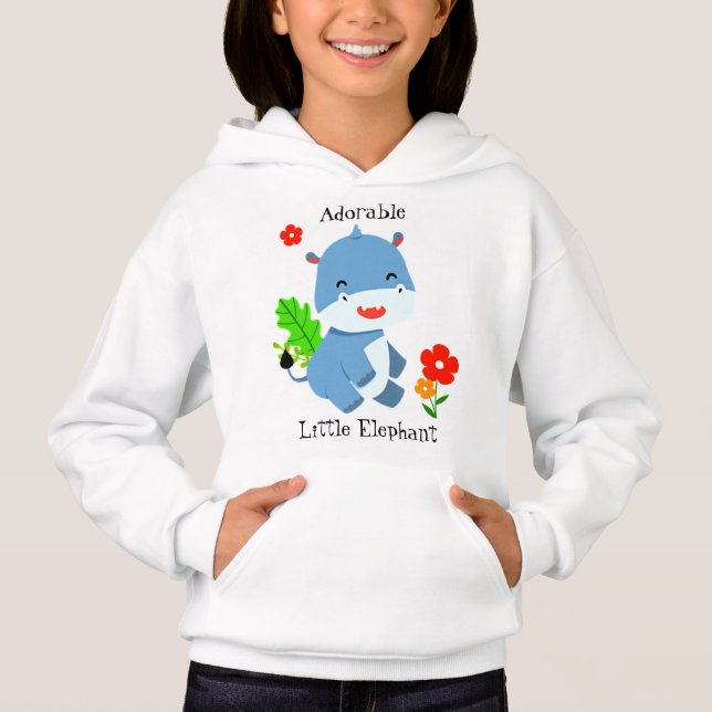 Cute Blue Elephant with Red Flowers T Shirt (Framsida)
