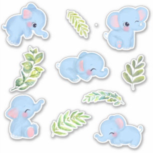 Cute Blue Elephants & Fresh Grönt Botanicals Klistermärken