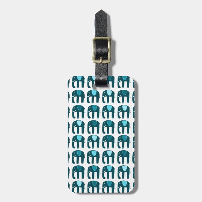 Cute Blue Elephants Mönster CUSTOMIZED Bagagebricka (Vertikal Framsida)