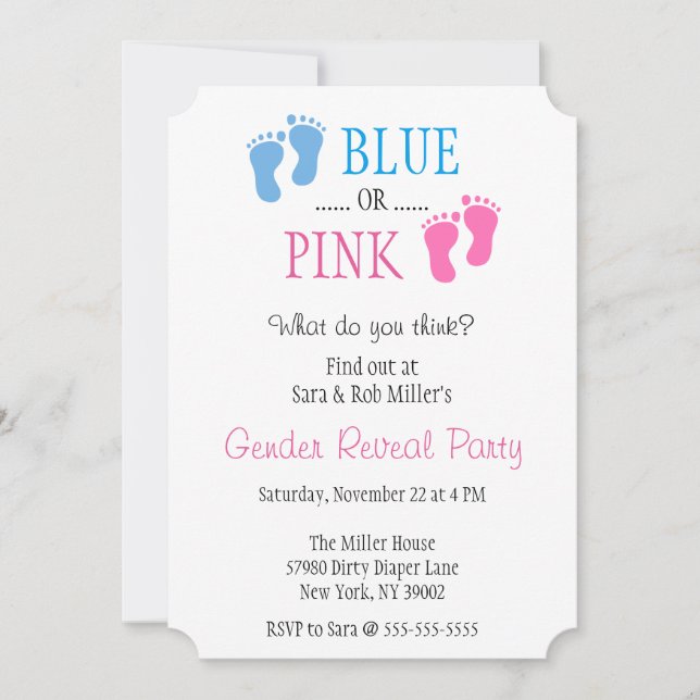 Cute Blue eller Rosa Footprint Gender Reveal Inbju Inbjudningar (Framsida)