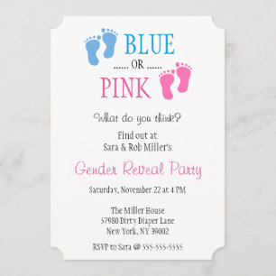 Cute Blue eller Rosa Footprint Gender Reveal Inbju Inbjudningar