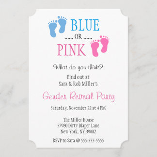 Cute Blue eller Rosa Footprint Gender Reveal Inbju Inbjudningar