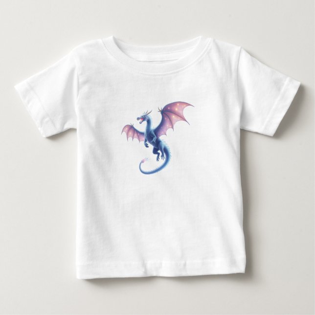 Cute Blue Fairytale Magic Dragon Cartoon T Shirt (Framsida)