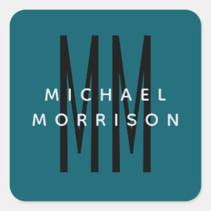 Cute Blue Färg Monogram Initial Brev Namn Fyrkantigt Klistermärke