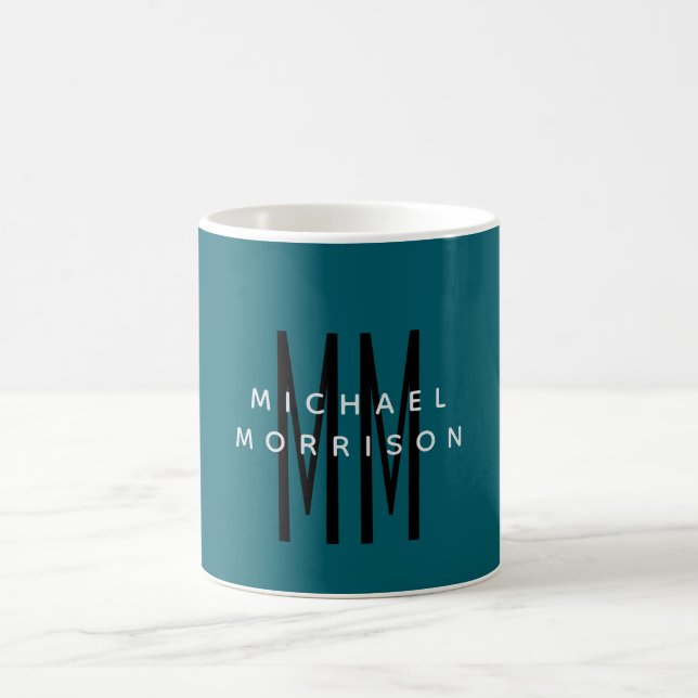 Cute Blue Färg Monogram Initial Brev Namn Kaffemugg (Center)