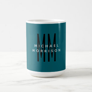 Cute Blue Färg Monogram Initial Brev Namn Kaffemugg