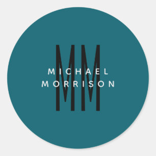 Cute Blue Färg Monogram Initial Brev Namn Runt Klistermärke