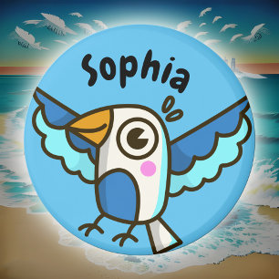 Cute Blue Fiskmås Sea Birds Kids Namn School Locke Magnet