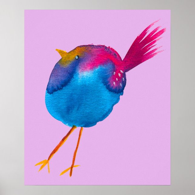 Cute Blue Fjäderfärg Poster (Framsidan)