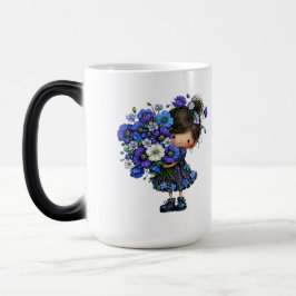 Cute Blue Floral Girl Bouquet Art Design Magisk Mugg