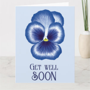 Cute Blue Flower Watercolor Pansie Get well Kort