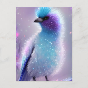 Cute Blue Fluffy Bird Graphic Vykort