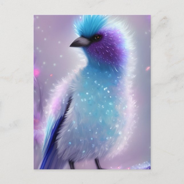 Cute Blue Fluffy Bird Graphic Vykort (Framsida)