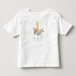 Cute Blue Fly over Giraffe Animal Flygplan födelse T Shirt