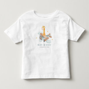 Cute Blue Fly over Giraffe Animal Flygplan födelse T Shirt