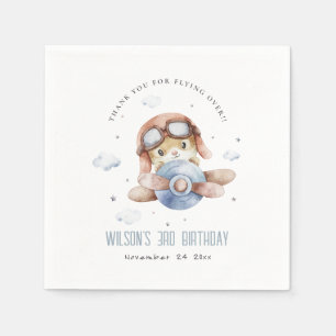 Cute Blue Fly over Teddy Animal Flygplan Birday Pappersservett