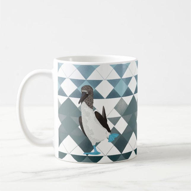 Cute Blue-footed Booby-Bird on Geometric Mönster Kaffemugg (Vänster)